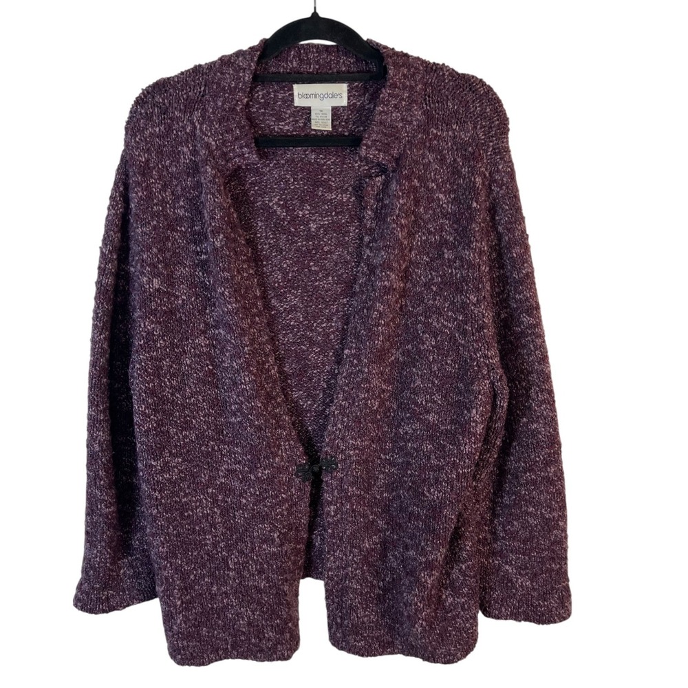 Bloomingdales Purple Wool Blend Marled Chunky Cardigan Frog Closure Plus Size 1X